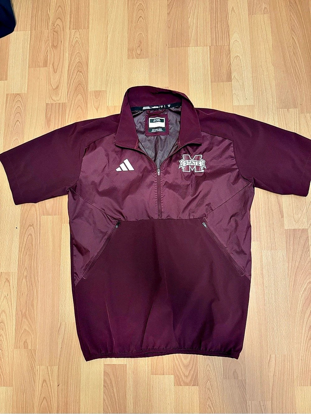 Mississippi State Bulldogs Adidas Mens Small Maroon Short Sleeve 1/4 Zip